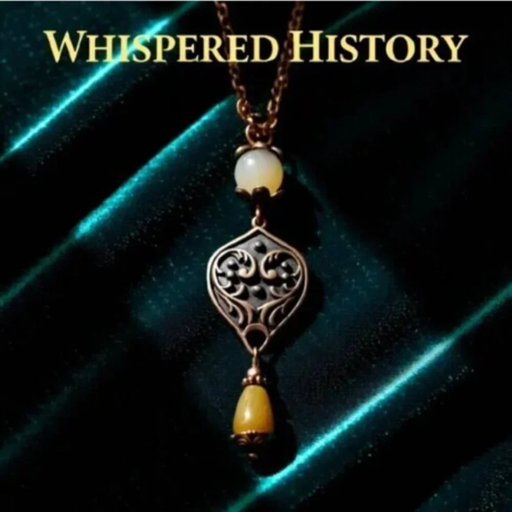 Copper Drop Y Necklace • Honey Brown Gemstones • Ornate Boho Spring Statement